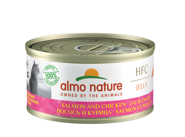 Almo Nature HFC Jelly Chats - boîte - saumon et poulet (24x70 gr)