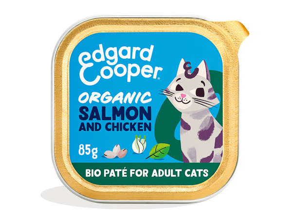 Edgard & Cooper barquette pour chats adultes - BIO saumon et poulet (85 gr)