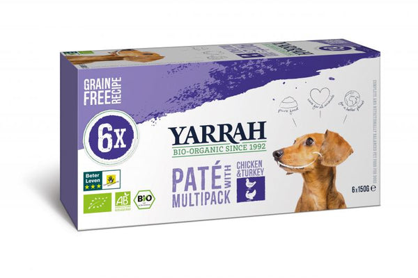 Yarrah multi-pack biologique pour chiens - poulet & dinde (6x150gr)