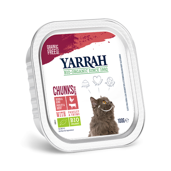 Yarrah bouchées biologiques pour chats - bœuf et poulet (100gr)