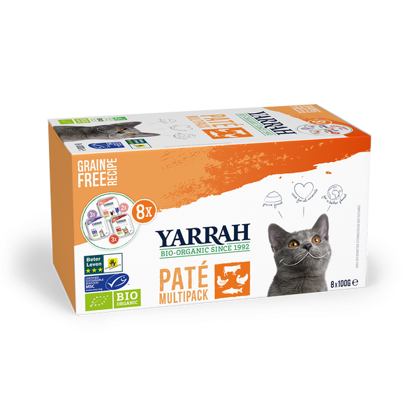 Yarrah multi-pack biologique pour chats en 3 saveurs (8x100gr)