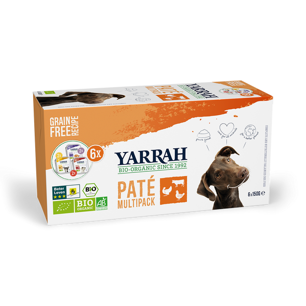 Yarrah multi-pack biologique pour chiens en 3 saveurs (6x150gr)